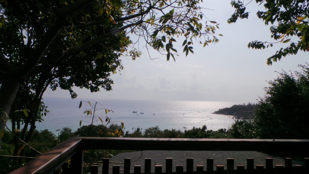 Sea views from the balcony of the deluxe double rooms at Chintakiri resort. Koh tao